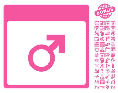 Bonus ile Mars erkek sembol takvim sayfa düz vektör simgesi