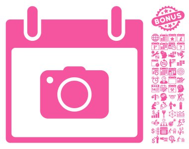 Fotoğraf kamera takvim gün düz vektör simgesi Bonus ile