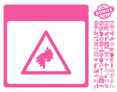 Bonus ile horoz tehlike takvim sayfa düz vektör simgesi