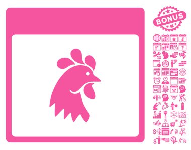 Horoz baş sayfa düz vektör simge Bonus ile takvim