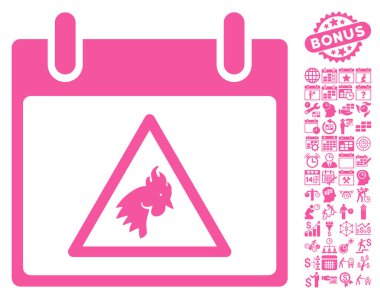 Takvim gün düz vektör simge Bonus ile uyarı horoz