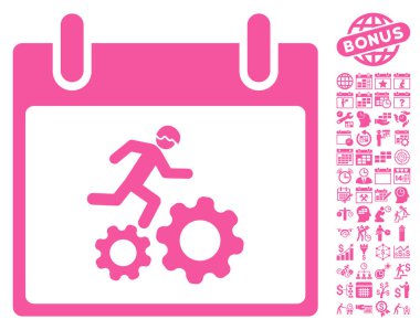 Bonus ile çalışan işçi takvim gün düz vektör simgesi