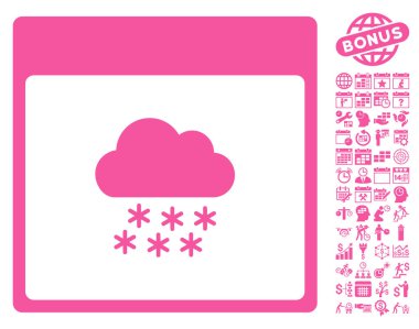 Bonus ile kar bulut takvim sayfa düz vektör simgesi