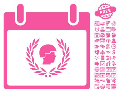 Bonus ile asker defne çelengi takvim gün düz vektör simgesi