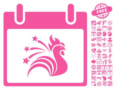 Bonus ile ışıltı horoz takvim gün düz vektör simgesi