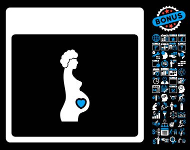 Hamile kadın takvim sayfa düz vektör simge Bonus ile