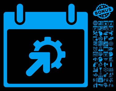 Bonus ile dişli Tümleştirme takvim gün düz vektör simgesi