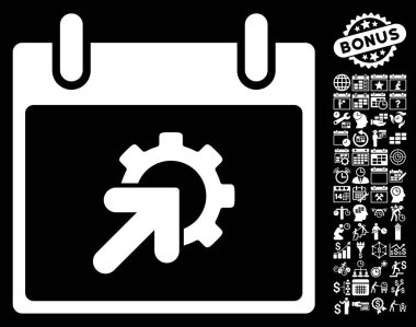 Bonus ile dişli Tümleştirme takvim gün düz vektör simgesi