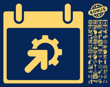 Bonus ile dişli Tümleştirme takvim gün düz vektör simgesi