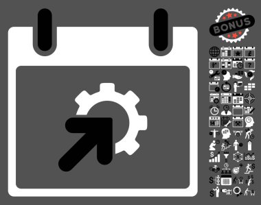 Bonus ile dişli Tümleştirme takvim gün düz vektör simgesi