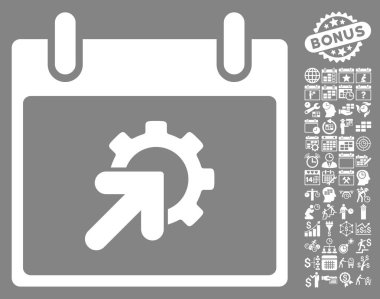 Bonus ile dişli Tümleştirme takvim gün düz vektör simgesi