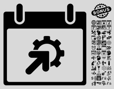 Bonus ile dişli Tümleştirme takvim gün düz vektör simgesi