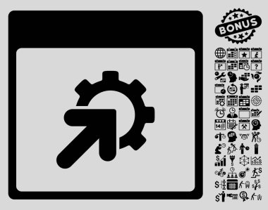 Bonus ile tümleştirme takvim sayfa düz vektör simgesi dişli