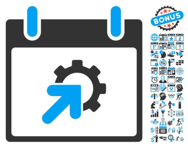 Bonus ile dişli Tümleştirme takvim gün düz vektör simgesi