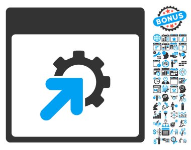 Bonus ile tümleştirme takvim sayfa düz vektör simgesi dişli