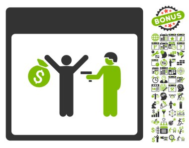 Bonus ile tutuklama takvim sayfa düz vektör simgesi
