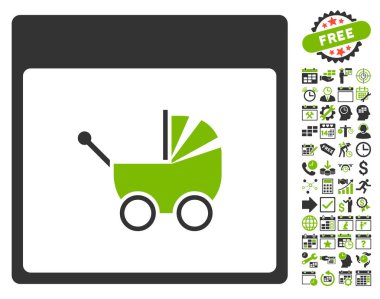 Bebek arabası takvim sayfa düz vektör simge Bonus ile