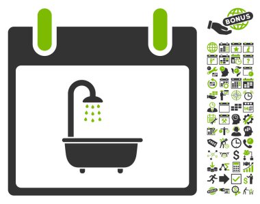 Bonus ile banyo takvim gün düz vektör simgesi