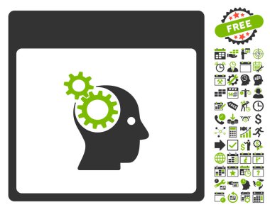 Beyin tekerlekler ile Bonus sayfa düz vektör simge takvim