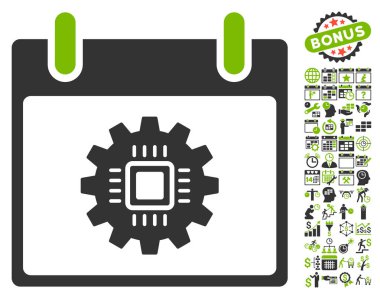 Bonus ile çip dişli takvim gün düz vektör simgesi