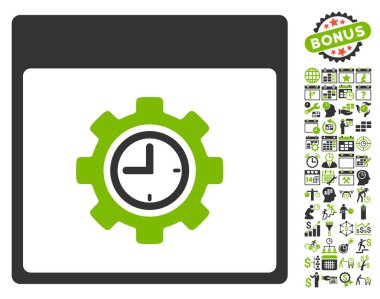 Bonus ile saat yapılandırma dişli takvim sayfa düz vektör simgesi