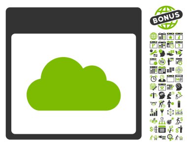 Bonus ile bulut takvim sayfa düz vektör simgesi