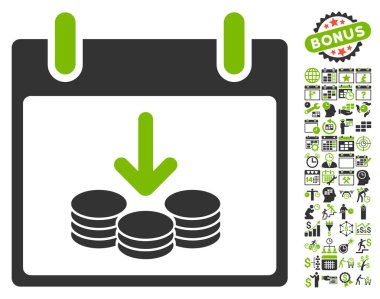 Bonus ile paralar gelir takvim gün düz vektör simgesi