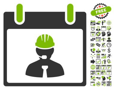 Bonus ile mühendis takvim sayfa düz vektör simgesi