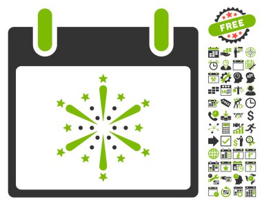 Bonus ile havai fişek patlama takvim gün düz vektör simgesi