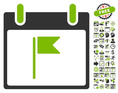 Bayrak takvim gün düz vektör simgesi Bonus ile