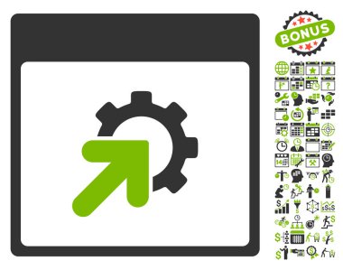 Bonus ile tümleştirme takvim sayfa düz vektör simgesi dişli