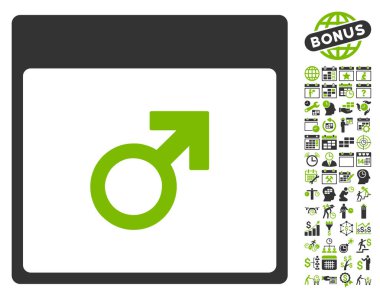 Bonus ile Mars erkek sembol takvim sayfa düz vektör simgesi