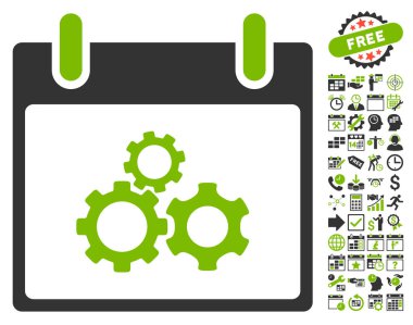 Mekanik vites takvim gün düz vektör simge Bonus ile