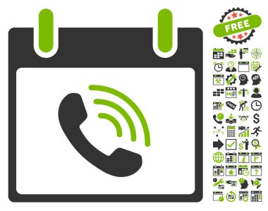 Bonus ile telefon görüşmesi takvim gün düz vektör simgesi