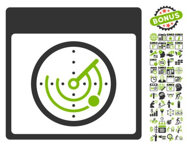 Bonus ile radar takvim sayfa düz vektör simgesi