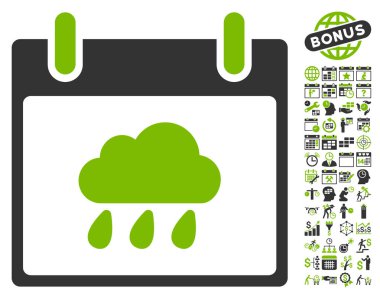Yağmur bulutu takvim gün düz vektör simge Bonus ile