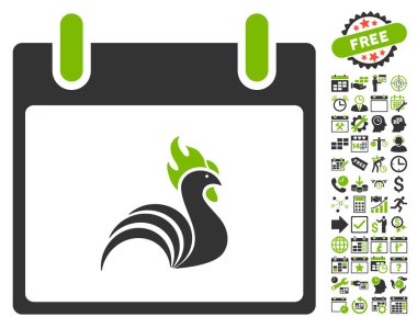 Bonus ile horoz takvim gün düz vektör simgesi