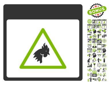 Bonus ile horoz tehlike takvim sayfa düz vektör simgesi