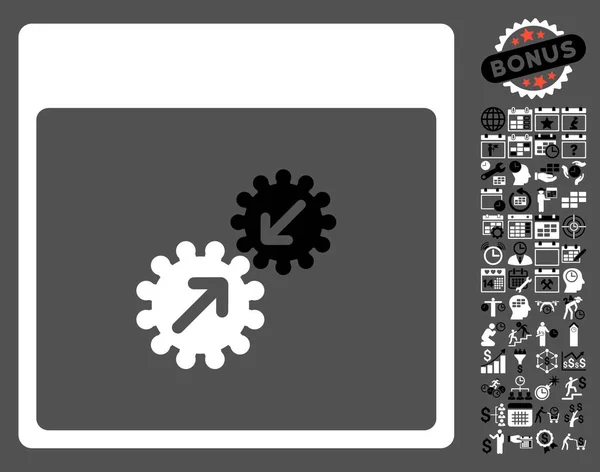 Gears Integration kalenderikonen sida platt vektor med Bonus — Stock vektor