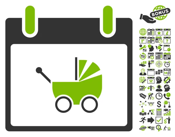 Baby μεταφορά ημερολόγιο ημέρα επίπεδη διάνυσμα εικονίδιο με μπόνους — Διανυσματικό Αρχείο