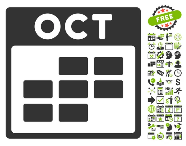 Oktober raster platte Vector kalenderpictogram met Bonus — Stockvector