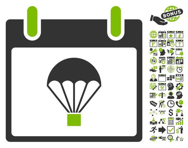 Icône vectorielle plate de jour de calendrier de parachute avec le boni — Image vectorielle