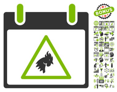 Takvim gün düz vektör simge Bonus ile uyarı horoz