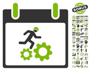 Bonus ile çalışan işçi takvim gün düz vektör simgesi