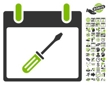 Tornavida takvim gün düz vektör simge Bonus ile ayarlama