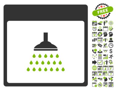 Bonus ile duş takvim sayfa düz vektör simgesi