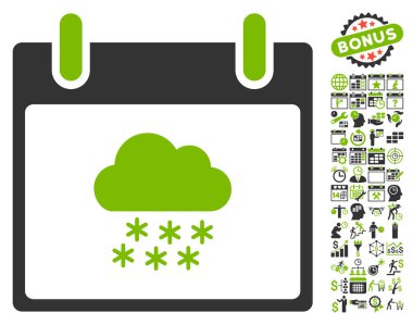 Bonus ile kar bulut takvim gün düz vektör simgesi