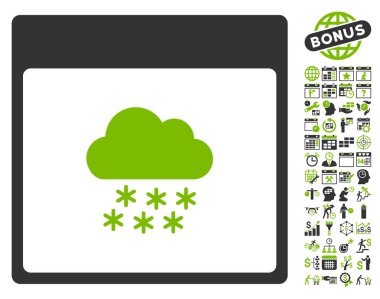 Bonus ile kar bulut takvim sayfa düz vektör simgesi