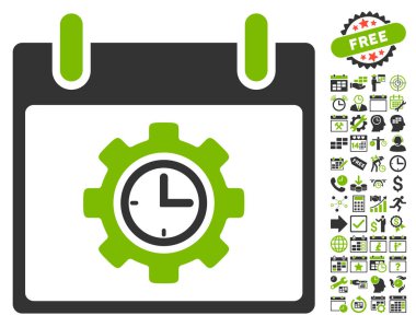 Bonus ile zaman dişli takvim gün düz vektör simgesi