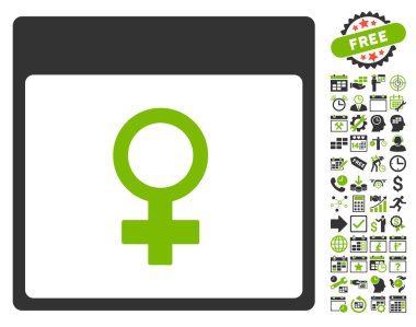 Bonus ile Venüs kadın sembol takvim sayfa düz vektör simgesi